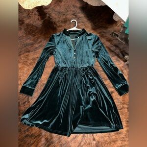 Green ruffle neck dress